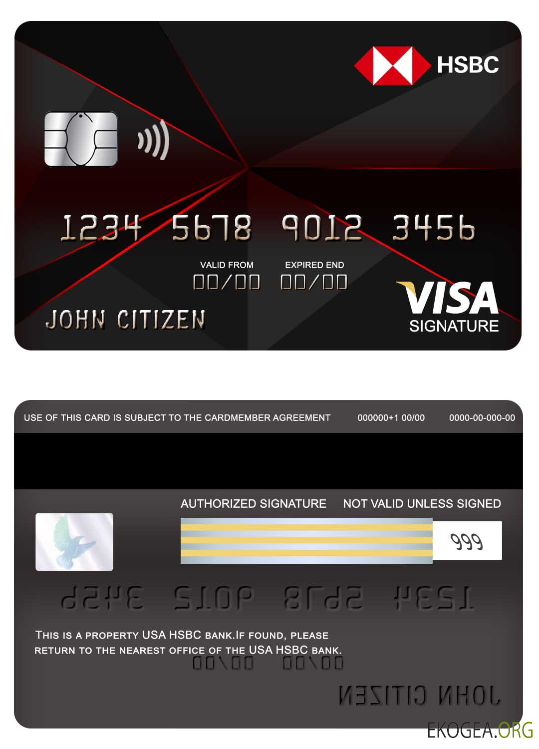 Carte de signature de visa bancaire HSBC USA